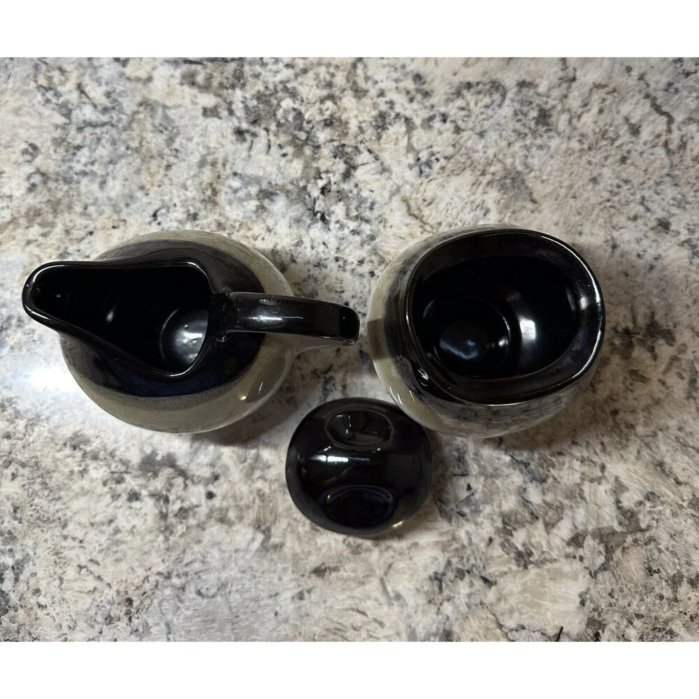 Sango Nova Black 4932 Sugar Bowl with Lid and Creamer